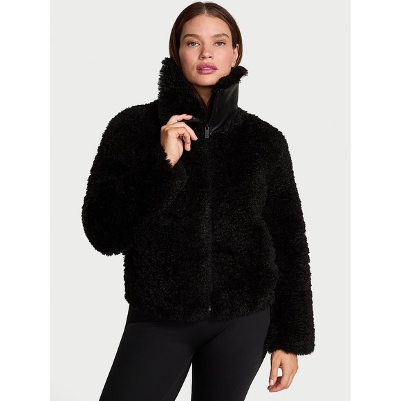 Victoria Secret Cozy Faux Shearling Jacket Black Zipper Closure XL New W/ Tags - Picture 3 of 7